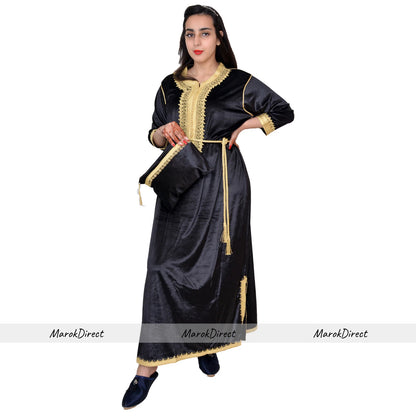 Womens Dress Kaftan Moroccan Ladies Maxi Dress Velvet Party Long Sleeves Dresses