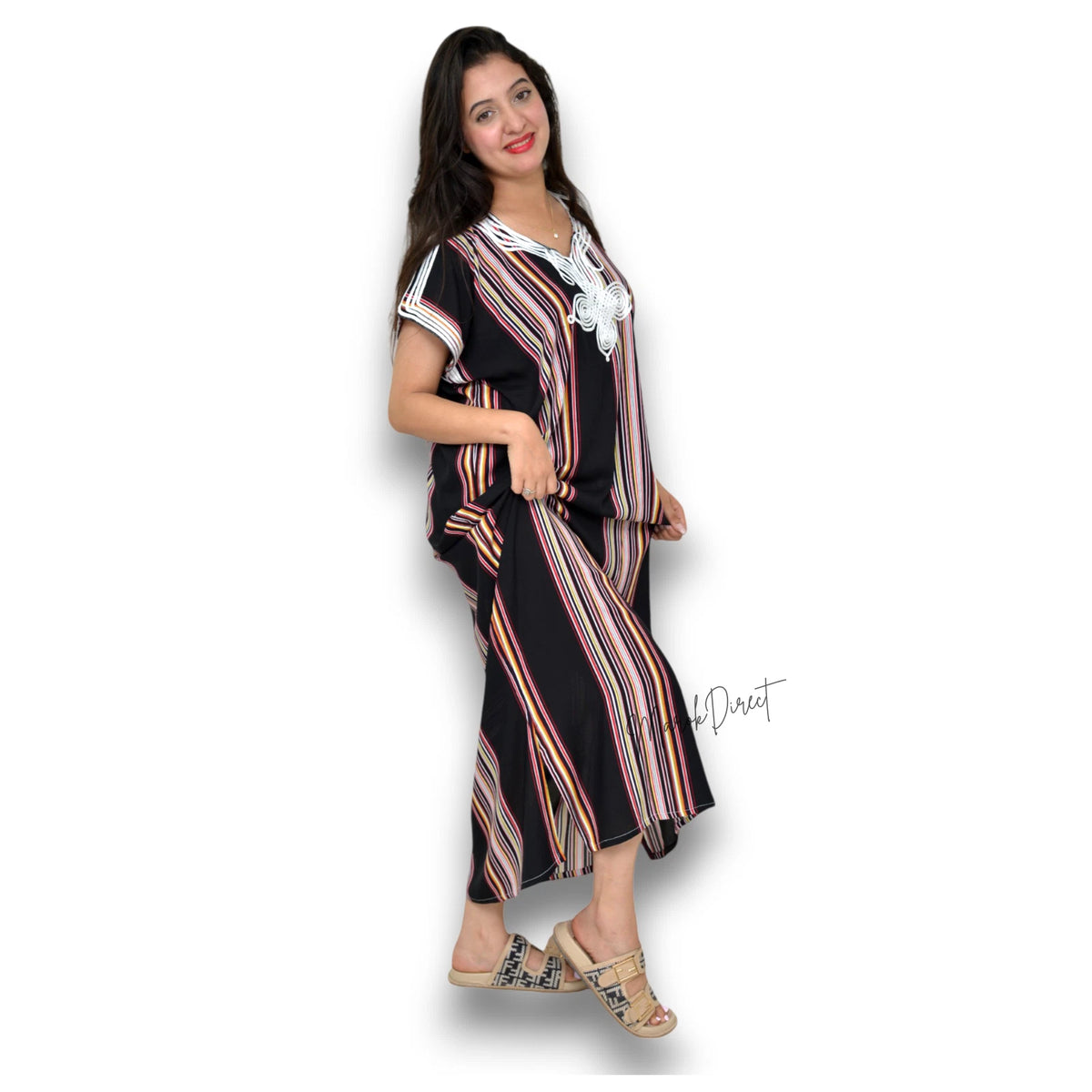 Kaftan Dress Moroccan Maxi Dress Cotton White Embroidery Womens Casual Eid Gift