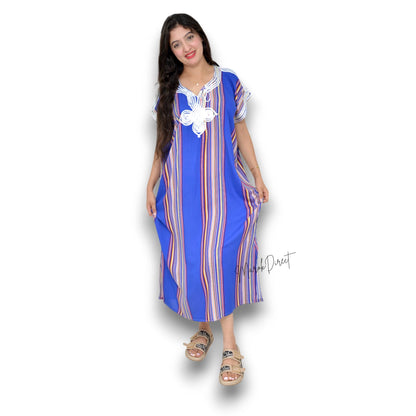 Kaftan Dress Moroccan Maxi Dress Cotton White Embroidery Womens Casual Eid Gift