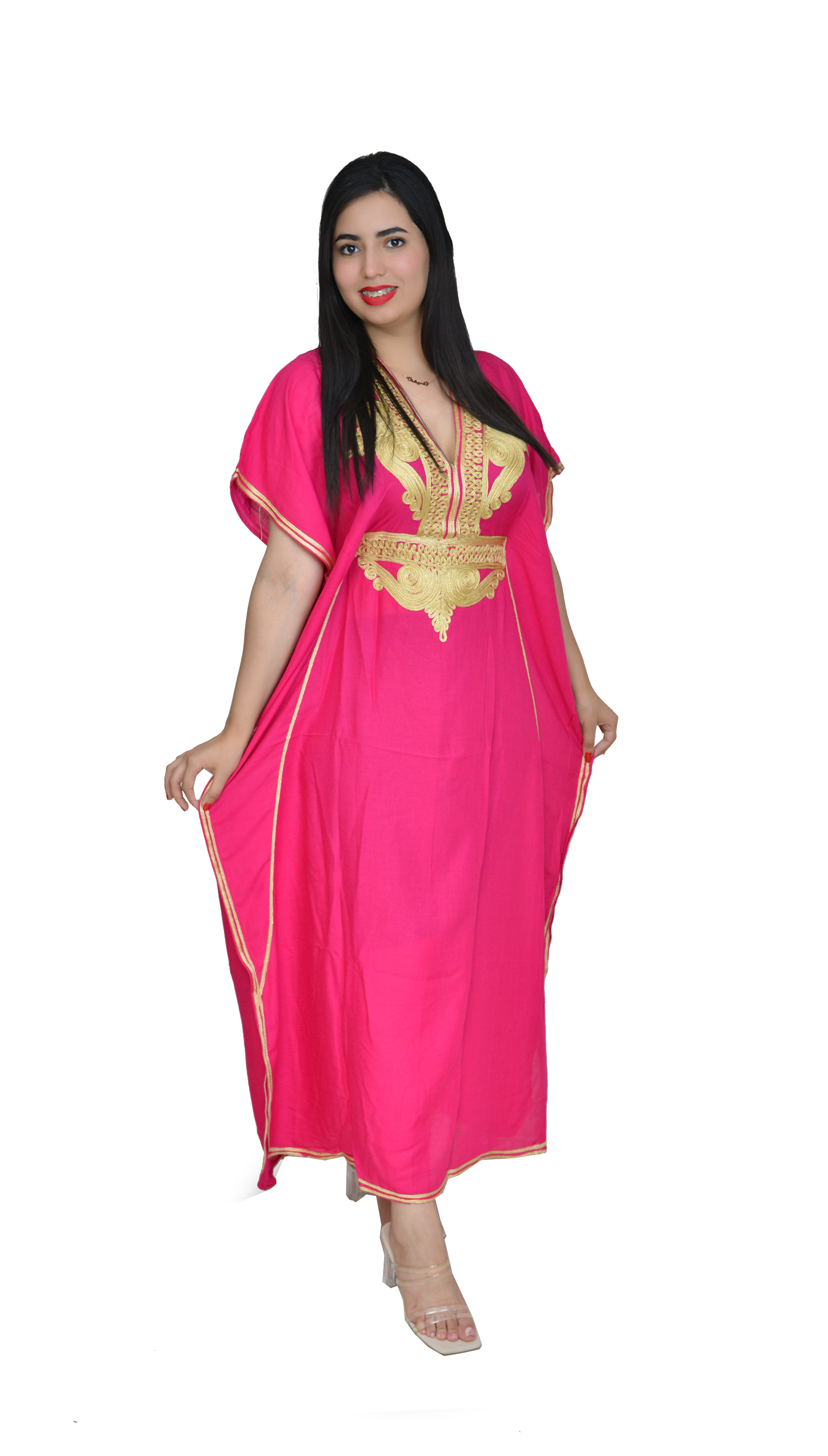 Moroccan Kaftan Summer Casual Womens Maxi Dress Embroidered Caftan Batwing Arabian Abaya - One Size Fits All