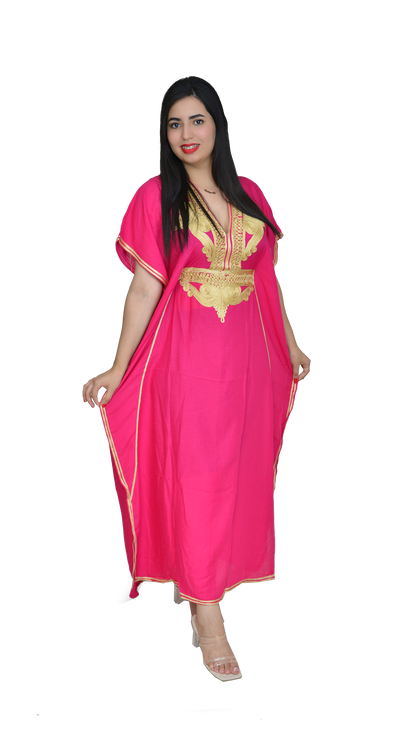 Moroccan Kaftan Summer Casual Womens Maxi Dress Embroidered Caftan Batwing Arabian Abaya - One Size Fits All