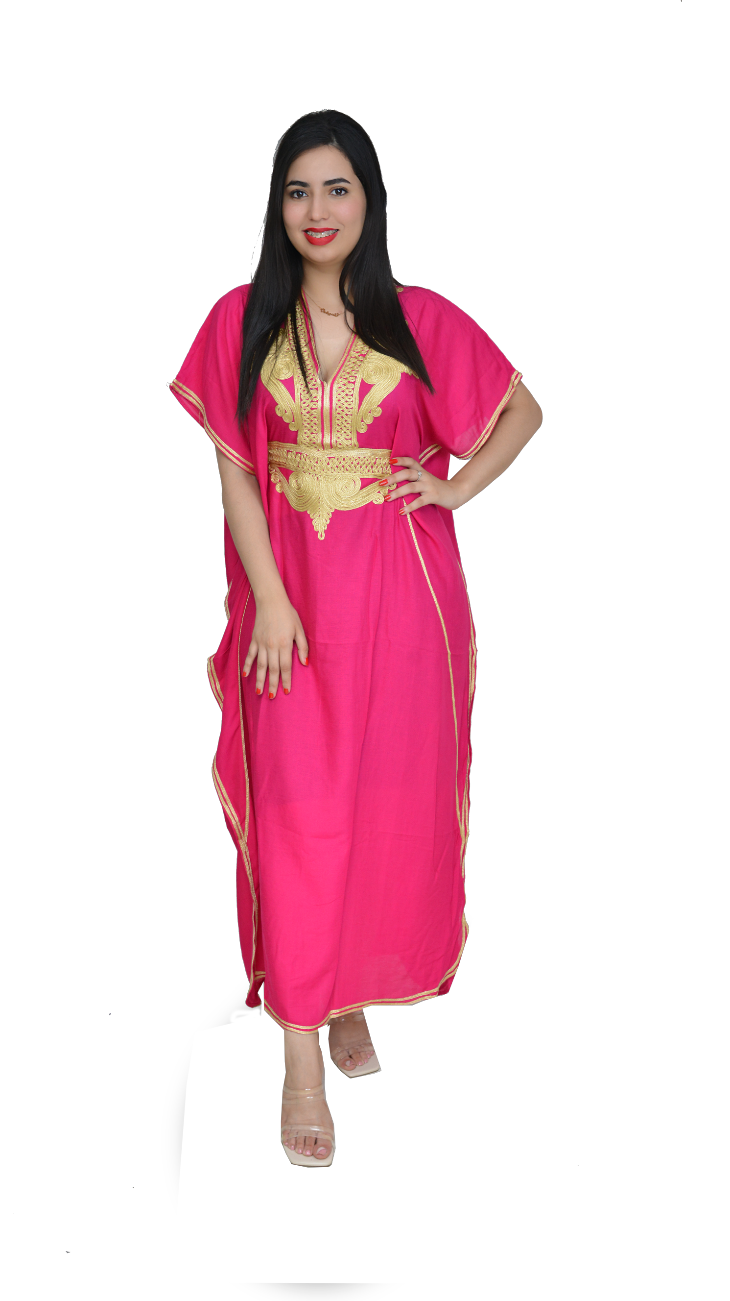 Moroccan Kaftan Summer Casual Womens Maxi Dress Embroidered Caftan Batwing Arabian Abaya - One Size Fits All