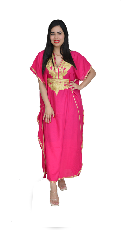Moroccan Kaftan Summer Casual Womens Maxi Dress Embroidered Caftan Batwing Arabian Abaya - One Size Fits All