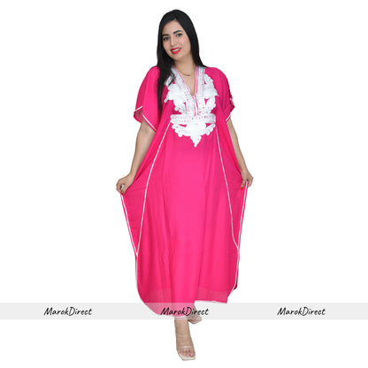 Moroccan Kaftan Summer Casual Womens Maxi Dress Embroidered Caftan Batwing Arabian Abaya - One Size Fits All