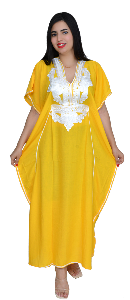 Moroccan Kaftan Summer Casual Womens Maxi Dress Embroidered Caftan Batwing Arabian Abaya - One Size Fits All