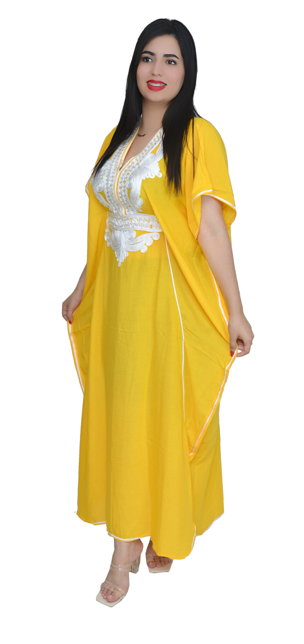 Moroccan Kaftan Summer Casual Womens Maxi Dress Embroidered Caftan Batwing Arabian Abaya - One Size Fits All