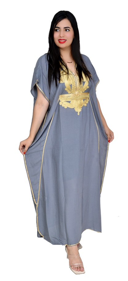 Moroccan Kaftan Summer Casual Womens Maxi Dress Embroidered Caftan Batwing Arabian Abaya - One Size Fits All