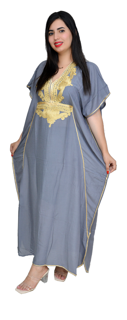 Moroccan Kaftan Summer Casual Womens Maxi Dress Embroidered Caftan Batwing Arabian Abaya - One Size Fits All