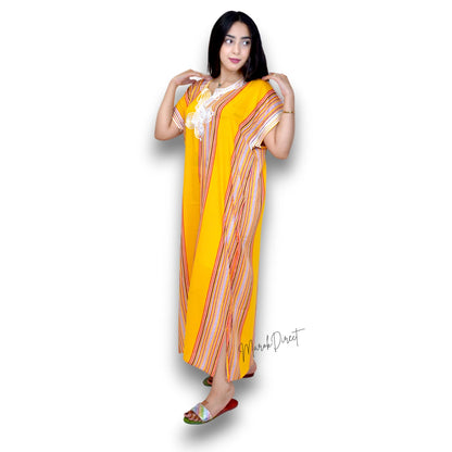 Kaftan Dress Moroccan Maxi Dress Cotton White Embroidery Womens Casual Eid Gift