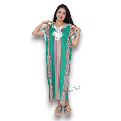 Kaftan Dress Moroccan Maxi Dress Cotton White Embroidery Womens Casual Eid Gift