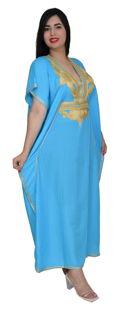 Moroccan Kaftan Summer Casual Womens Maxi Dress Embroidered Caftan Batwing Arabian Abaya - One Size Fits All