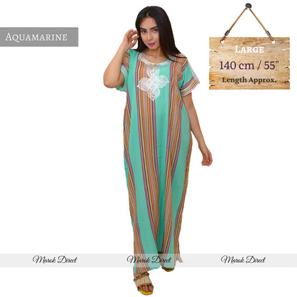 Kaftan Dress Moroccan Maxi Dress Cotton White Embroidery Womens Casual Eid Gift