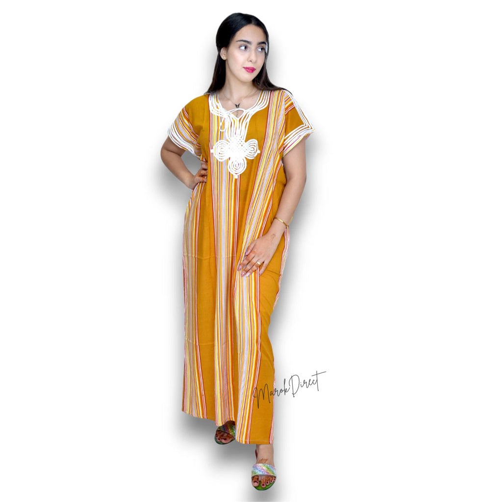 Kaftan Dress Moroccan Maxi Dress Cotton White Embroidery Womens Casual Eid Gift