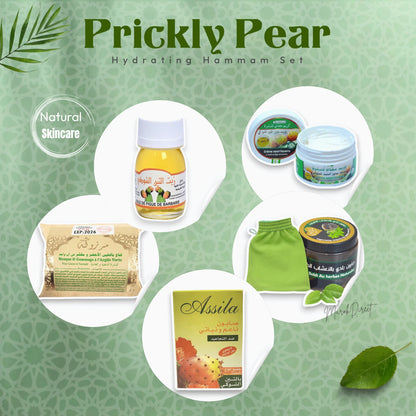 Prickly Pear Hydrating Face Cream & Oil Green Clay Powder Beldi Soap Hammam Set