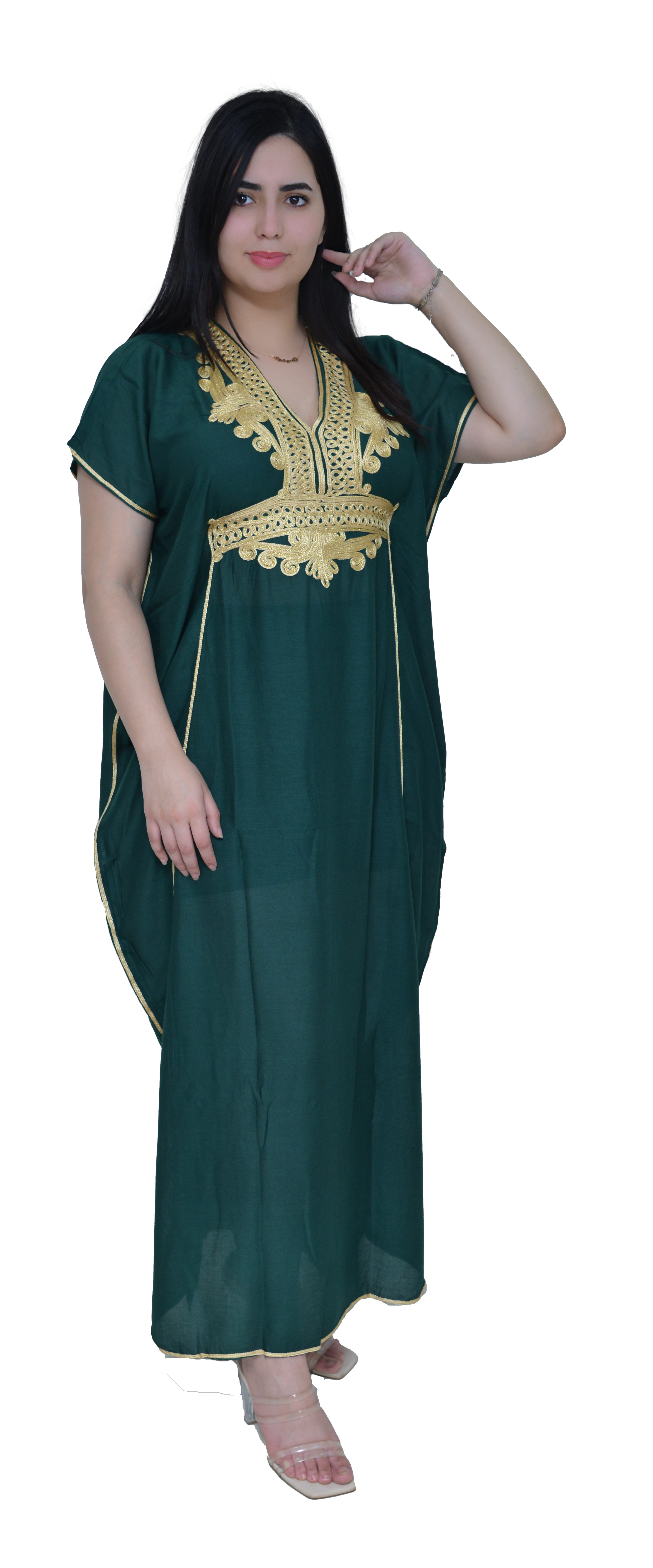 Moroccan Kaftan Summer Casual Womens Maxi Dress Embroidered Caftan Batwing Arabian Abaya - One Size Fits All