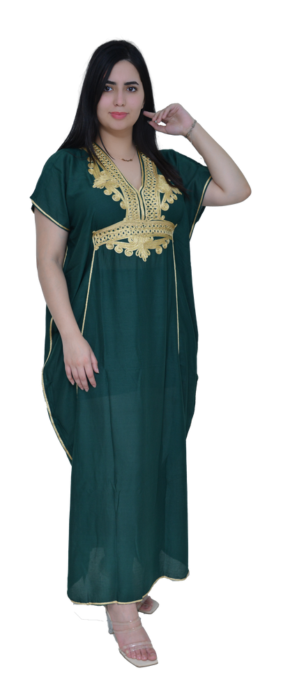 Moroccan Kaftan Summer Casual Womens Maxi Dress Embroidered Caftan Batwing Arabian Abaya - One Size Fits All