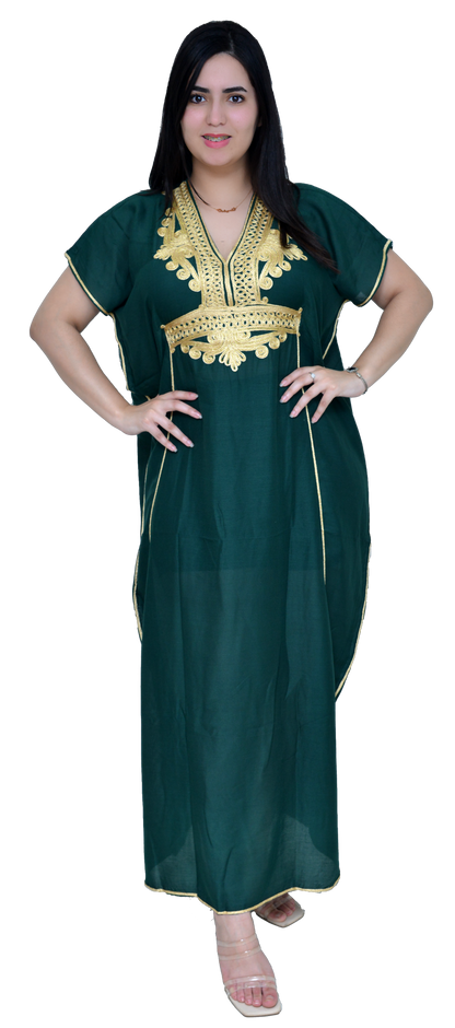 Moroccan Kaftan Summer Casual Womens Maxi Dress Embroidered Caftan Batwing Arabian Abaya - One Size Fits All