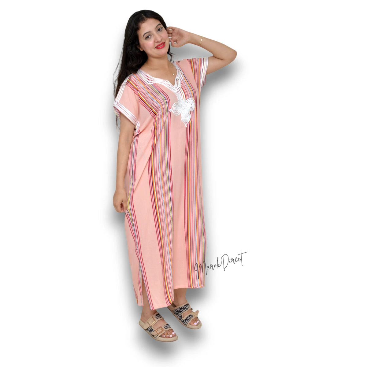 Kaftan Dress Moroccan Maxi Dress Cotton White Embroidery Womens Casual Eid Gift