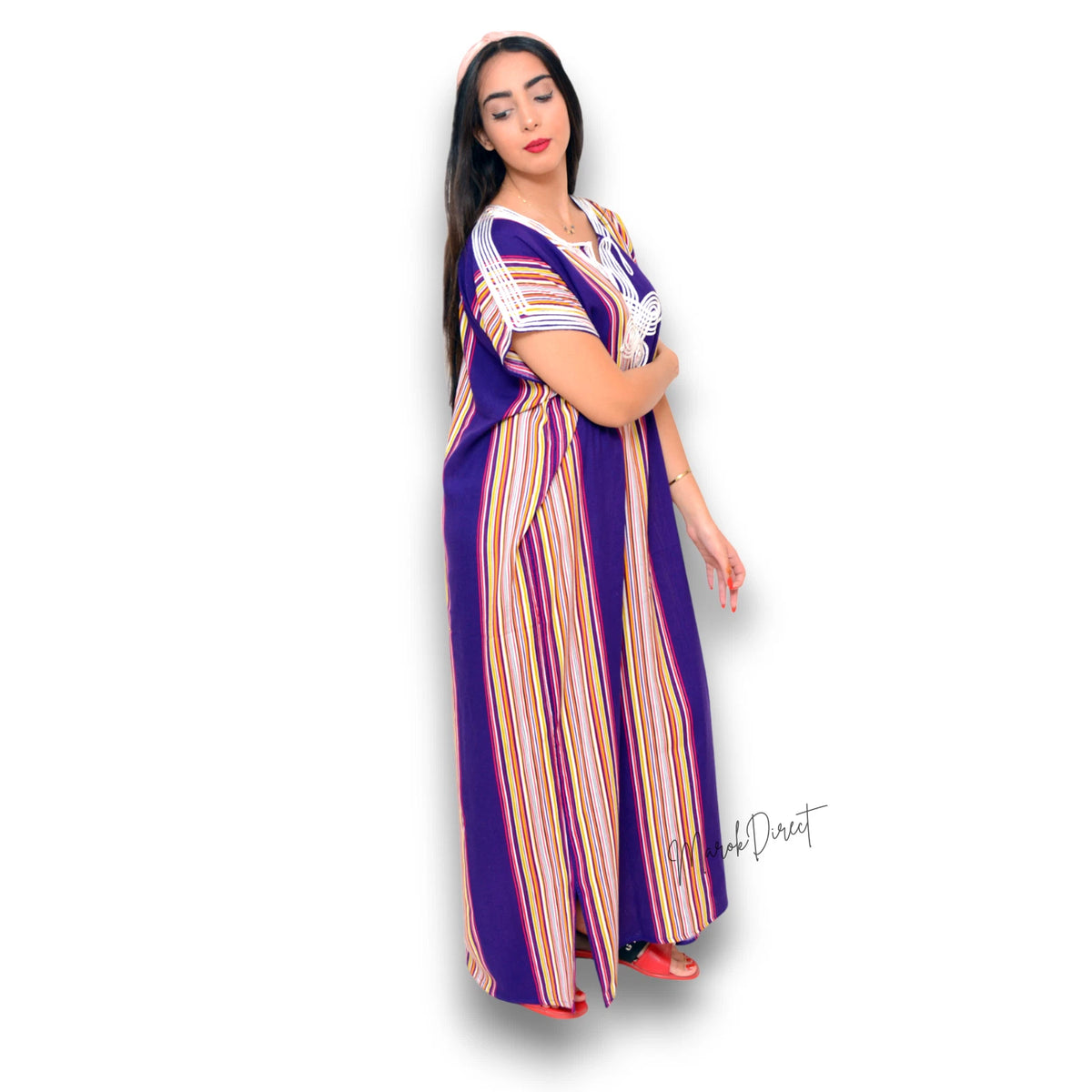 Kaftan Dress Moroccan Maxi Dress Cotton White Embroidery Womens Casual Eid Gift