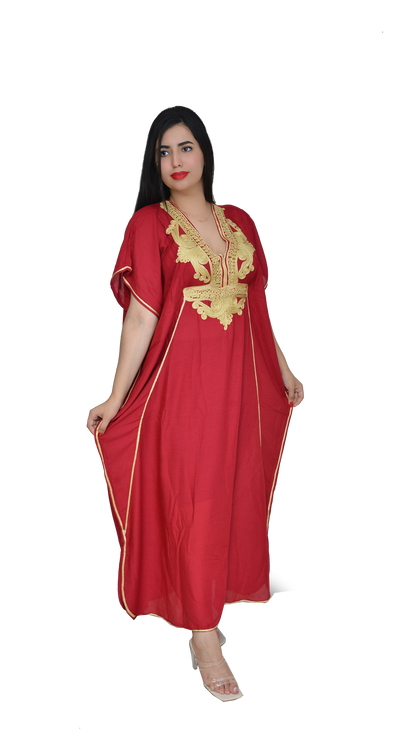 Moroccan Kaftan Summer Casual Womens Maxi Dress Embroidered Caftan Batwing Arabian Abaya - One Size Fits All