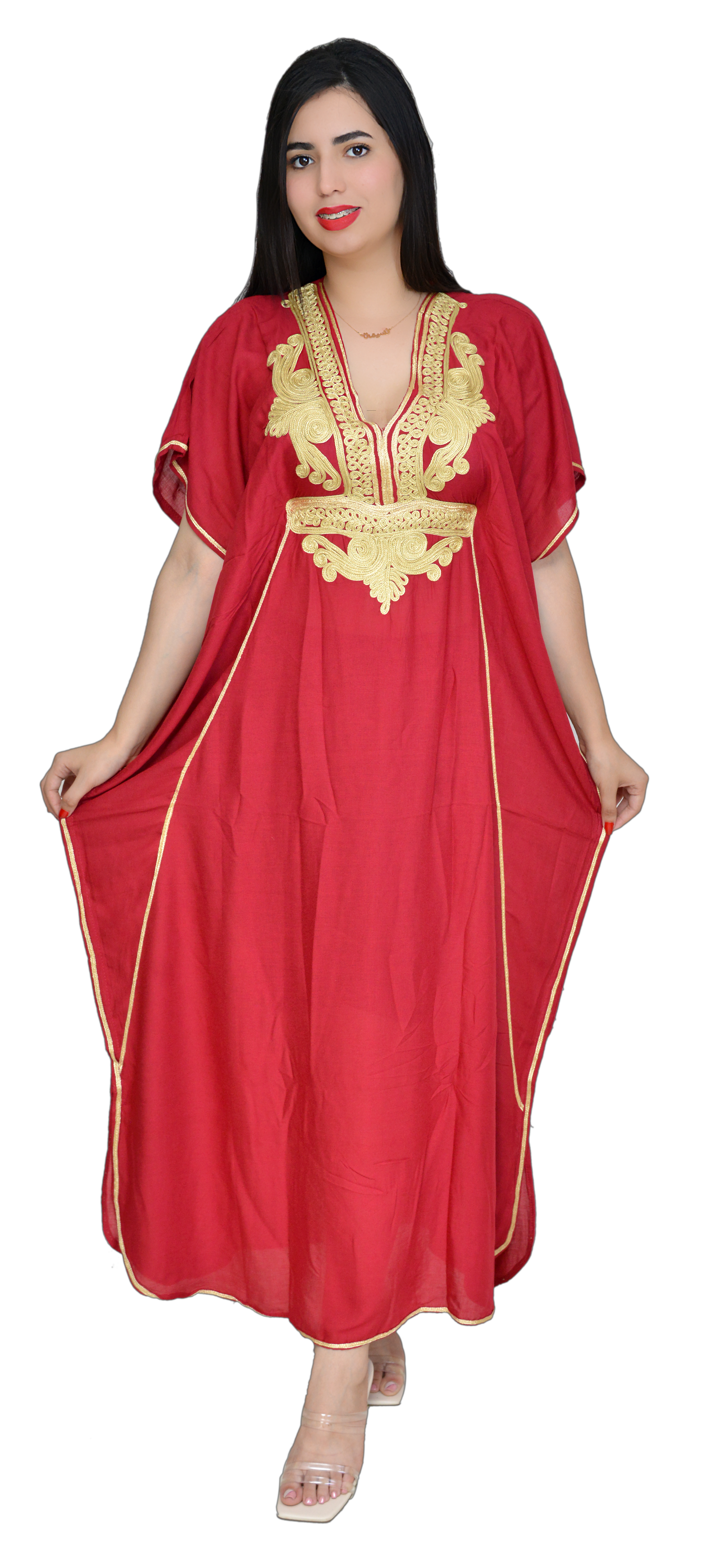 Moroccan Kaftan Summer Casual Womens Maxi Dress Embroidered Caftan Batwing Arabian Abaya - One Size Fits All