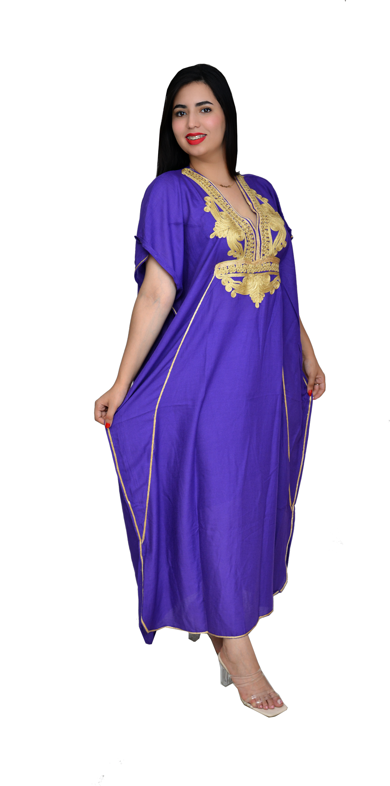 Moroccan Kaftan Summer Casual Womens Maxi Dress Embroidered Caftan Batwing Arabian Abaya - One Size Fits All