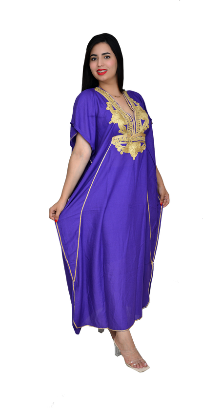 Moroccan Kaftan Summer Casual Womens Maxi Dress Embroidered Caftan Batwing Arabian Abaya - One Size Fits All