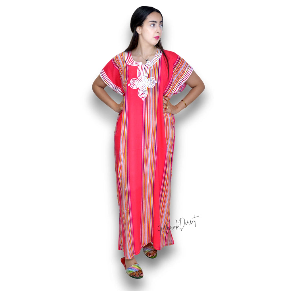 Kaftan Dress Moroccan Maxi Dress Cotton White Embroidery Womens Casual Eid Gift