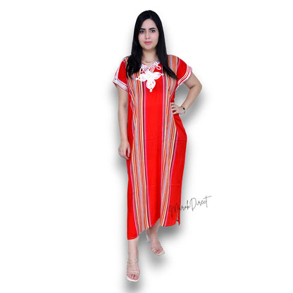 Kaftan Dress Moroccan Maxi Dress Cotton White Embroidery Womens Casual Eid Gift