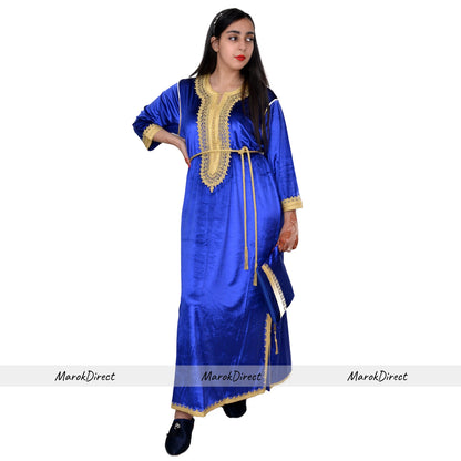 Womens Dress Kaftan Moroccan Ladies Maxi Dress Velvet Party Long Sleeves Dresses
