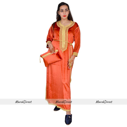 Womens Dress Kaftan Moroccan Ladies Maxi Dress Velvet Party Long Sleeves Dresses