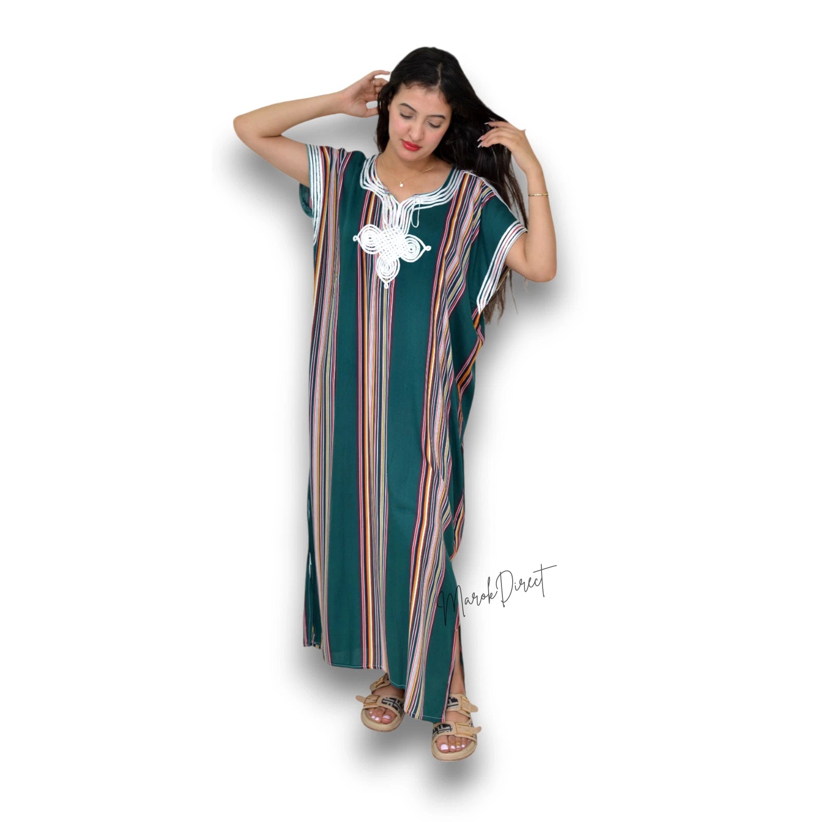 Kaftan Dress Moroccan Maxi Dress Cotton White Embroidery Womens Casual Eid Gift