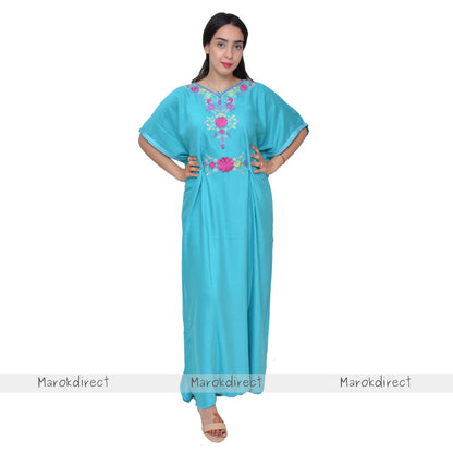 Moroccan Kaftan Womens Eid Farasha Dress Floral Embroidery Stylish Party Caftan