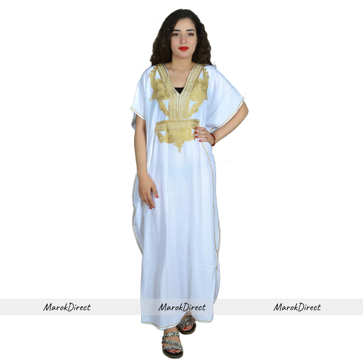 Moroccan Kaftan Summer Casual Womens Maxi Dress Embroidered Caftan Batwing Arabian Abaya - One Size Fits All