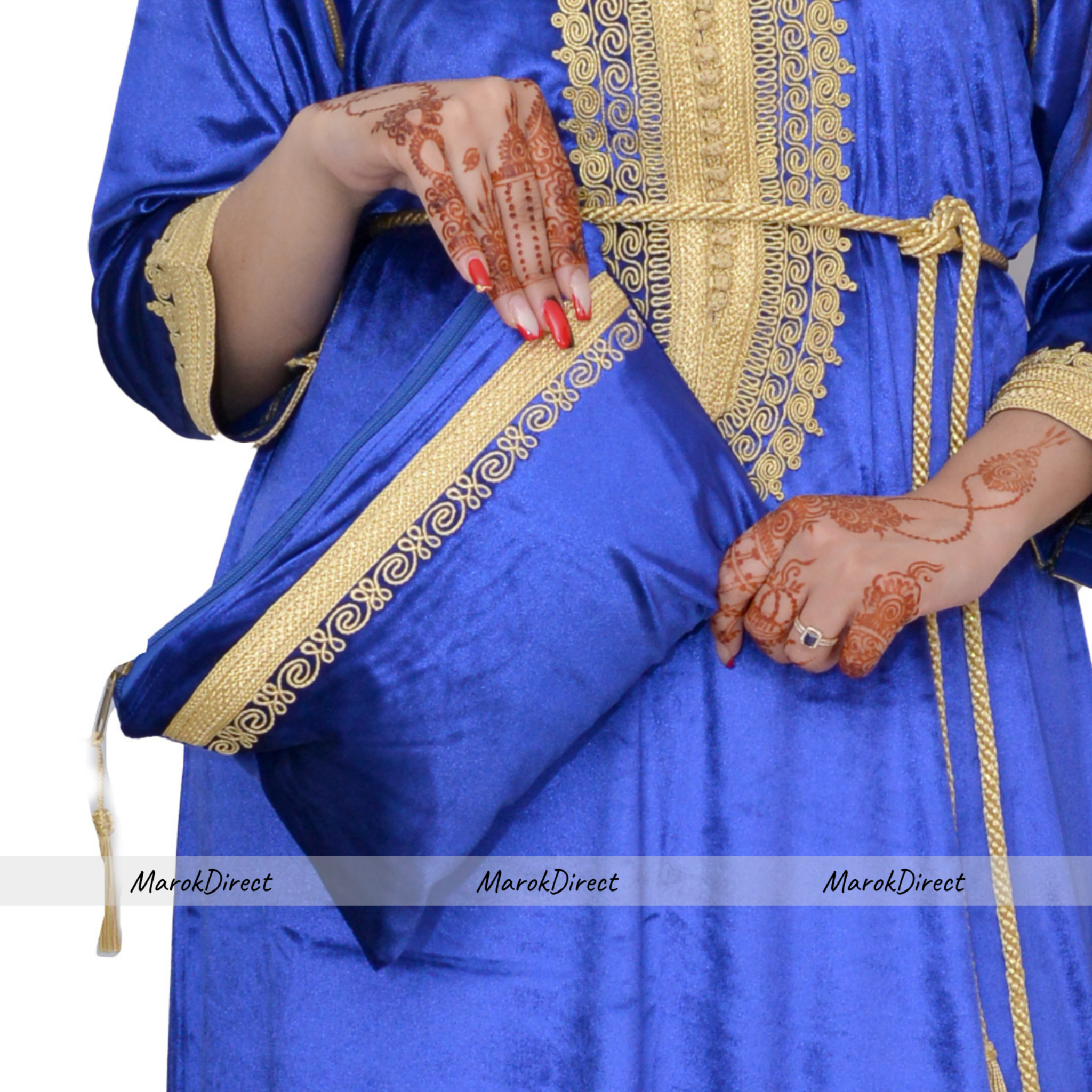 Moroccan velvet dress with chic matching purse and gold tassel belt included.