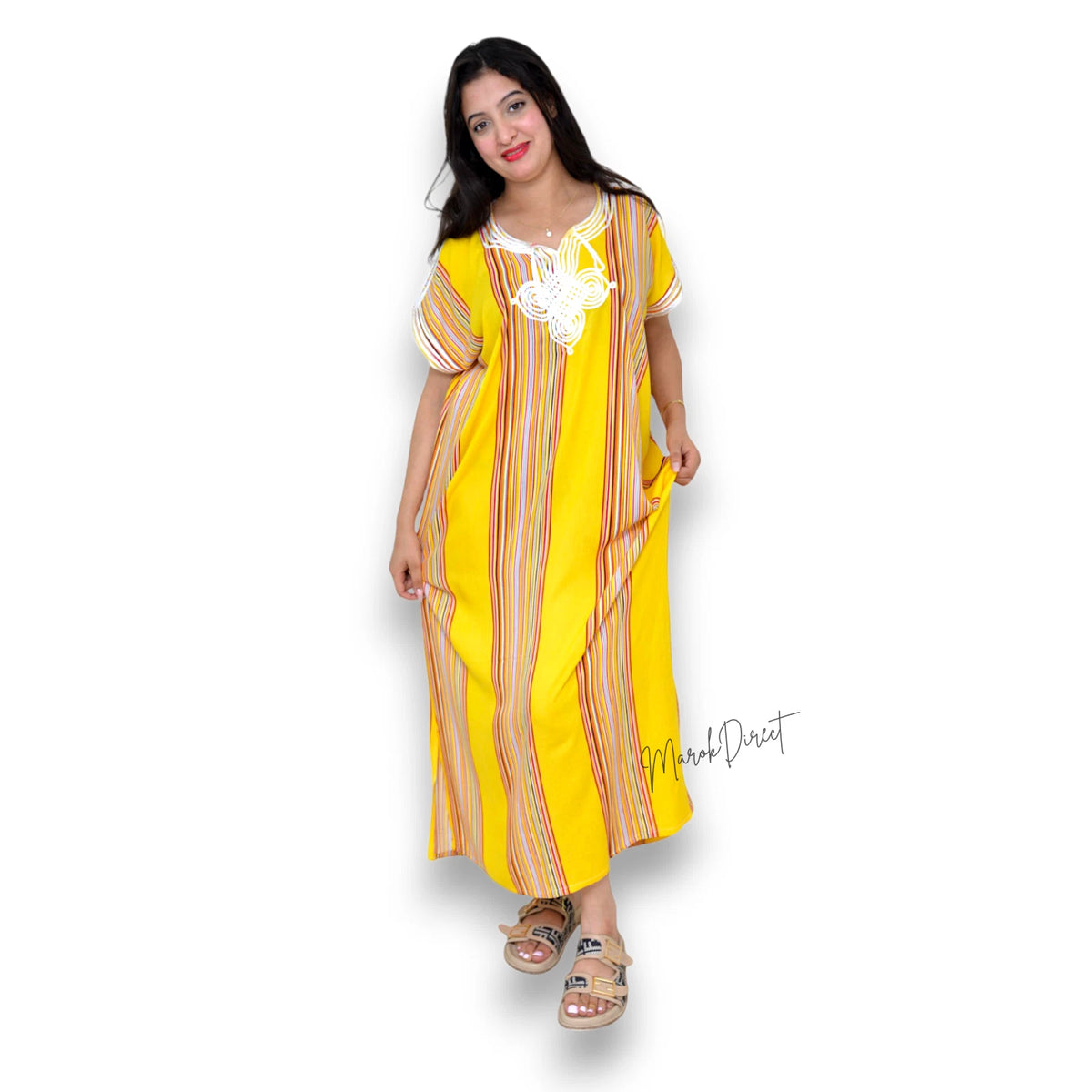 Kaftan Dress Moroccan Maxi Dress Cotton White Embroidery Womens Casual Eid Gift