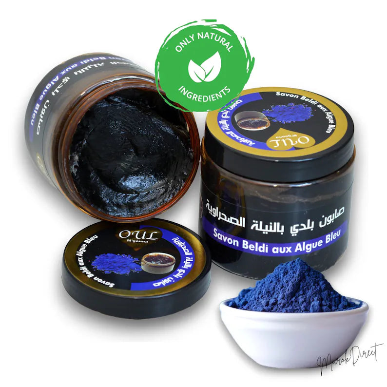 Pure Moroccan Black Beldi Soap with Blue Nila, Rejuvenating Exfoliating Soap
