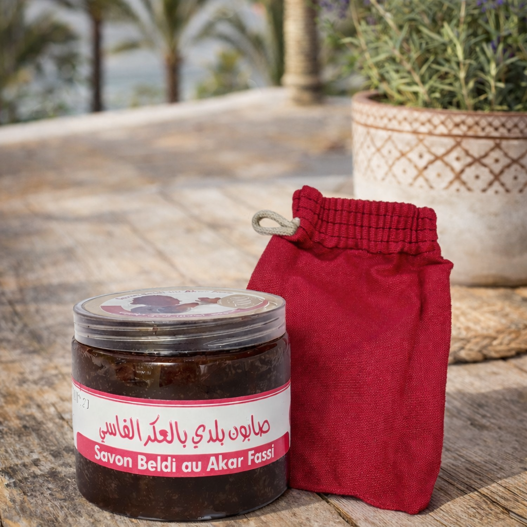 Moroccan Black Beldi Soap Aker Fassi Exfoliating Kessa Glove Hammam Body Scrub
