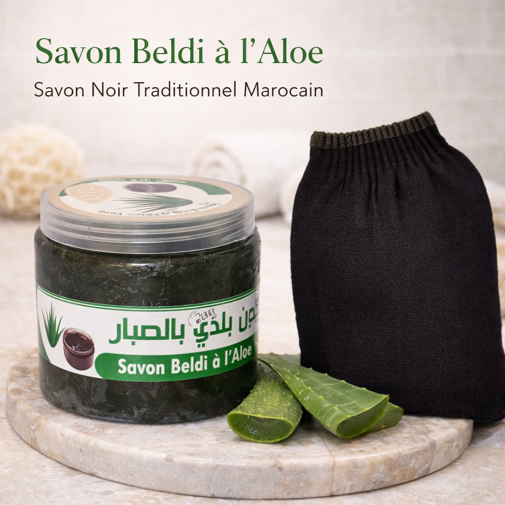 Moroccan Black Soap Organic Aloe Vera Bath Hammam Exfoliating Mitt Kessa Glove