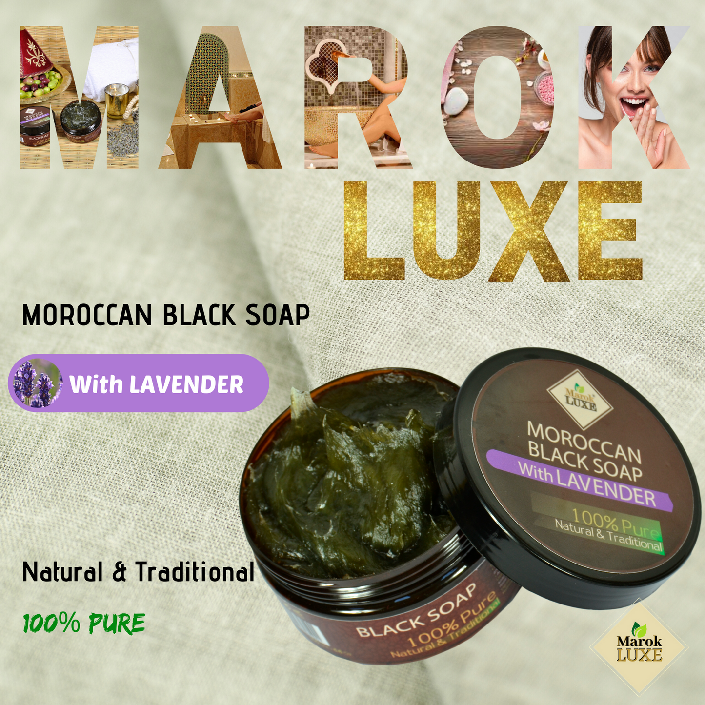 Moroccan Beldi Black Soap Lavender Natural body Exfoliating Cleansing Hammam Spa
