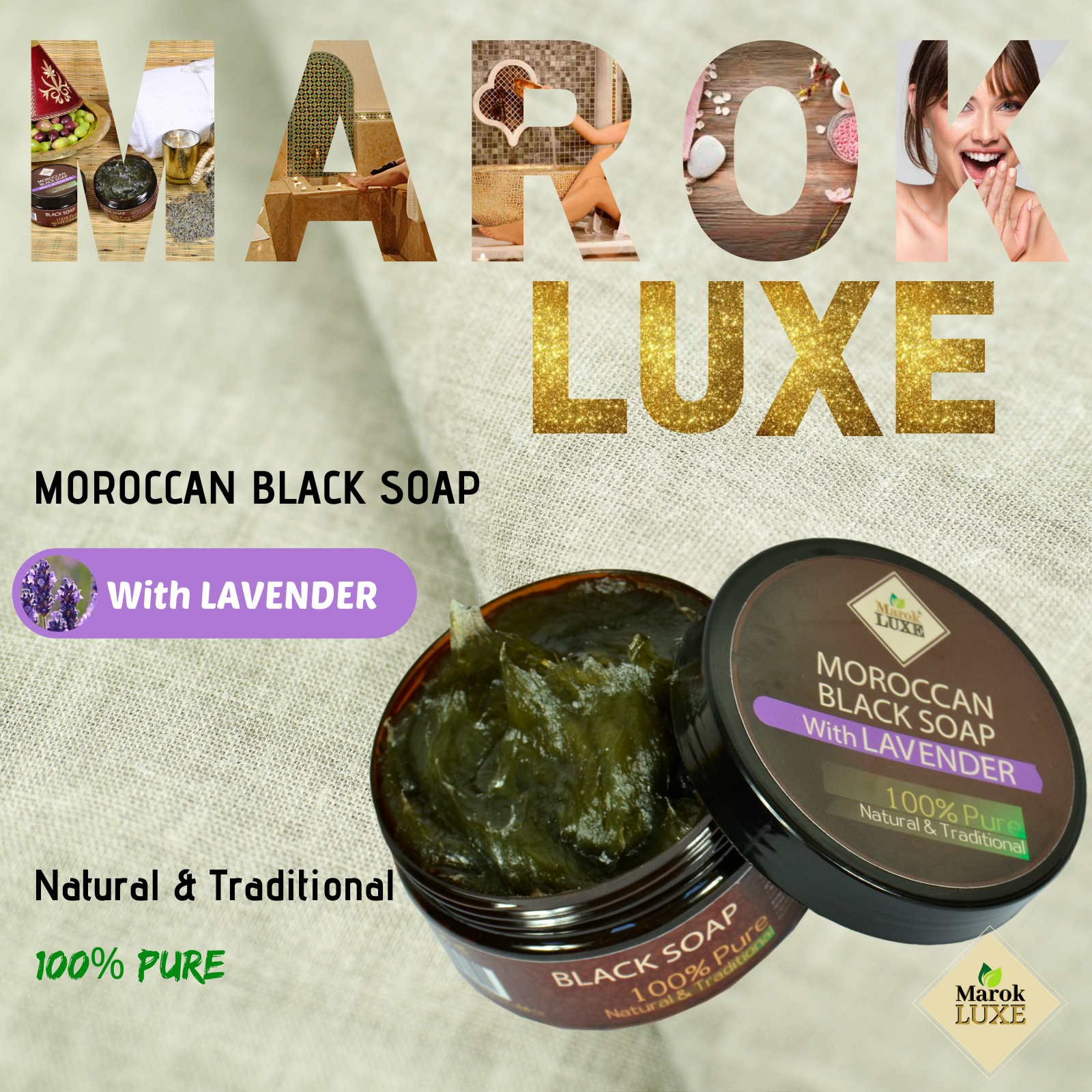 Moroccan Beldi Black Soap Lavender Natural body Exfoliating Cleansing Hammam Spa