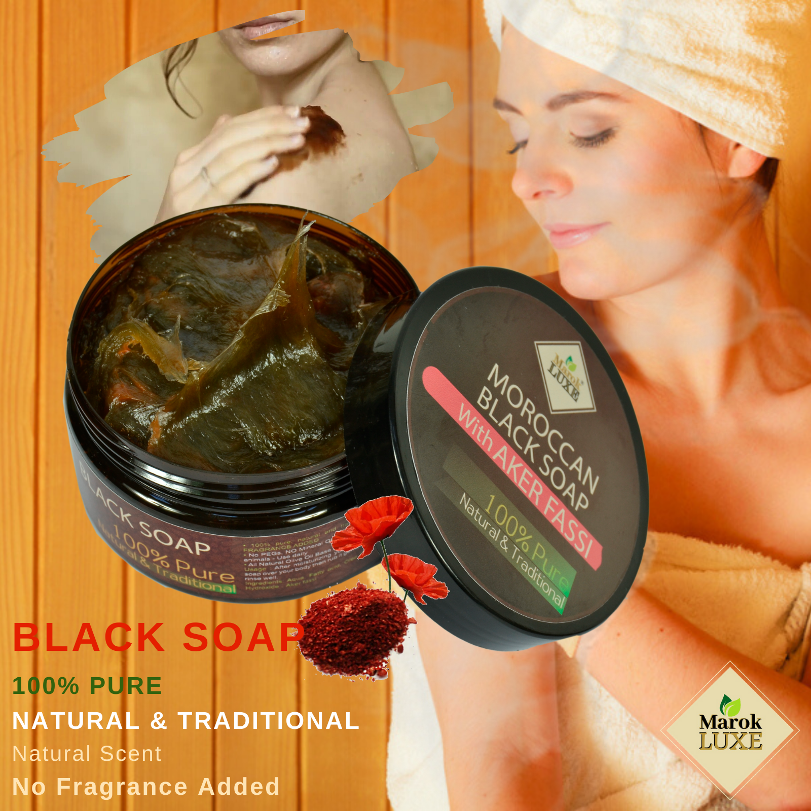 Natural Black Soap Moroccan Aker Fassi Body Exfoliation Hammam Spa Skin Care
