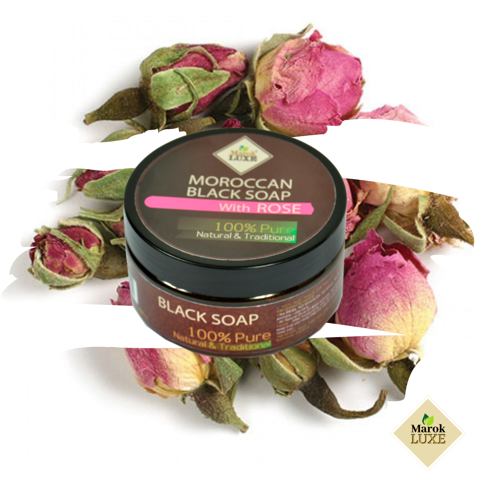 Moroccan Black Beldi Soap Rose Oil Hammam Spa Skin Exfoliating Savon Noir 200g