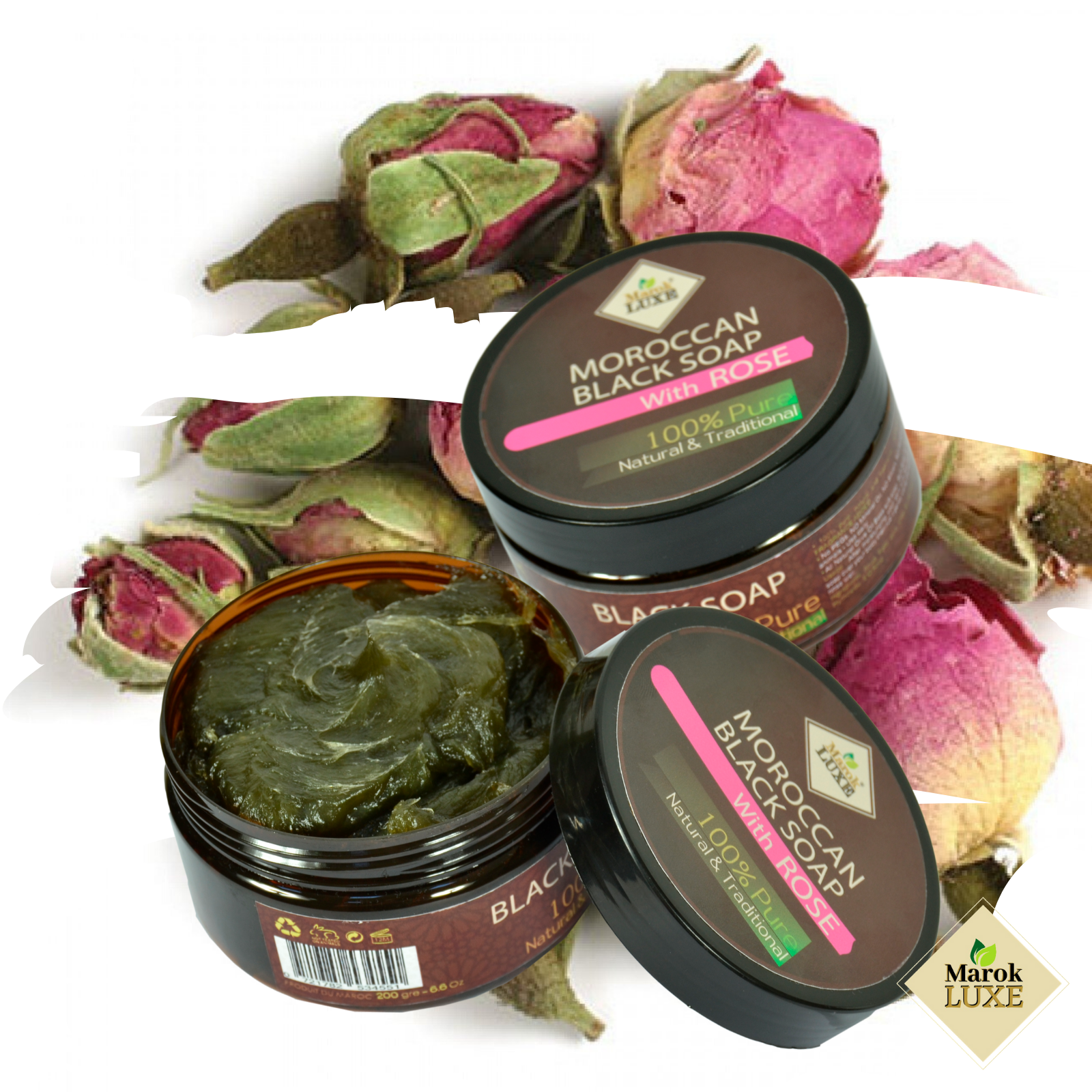 Moroccan Black Beldi Soap Rose Oil Hammam Spa Skin Exfoliating Savon Noir 200g