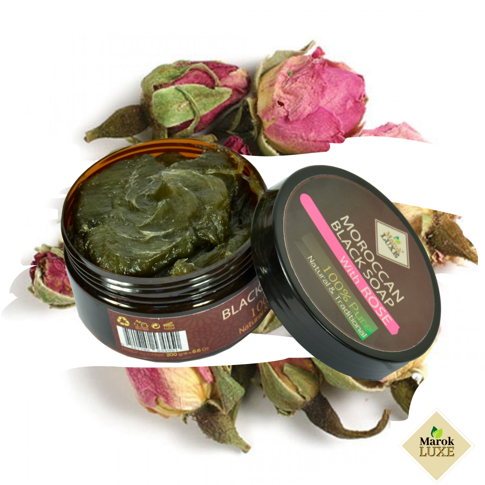 Moroccan Black Beldi Soap Rose Oil Hammam Spa Skin Exfoliating Savon Noir 200g