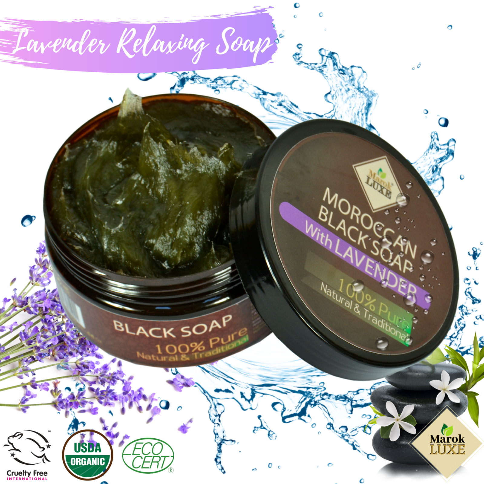 Moroccan Beldi Black Soap Lavender Natural body Exfoliating Cleansing Hammam Spa