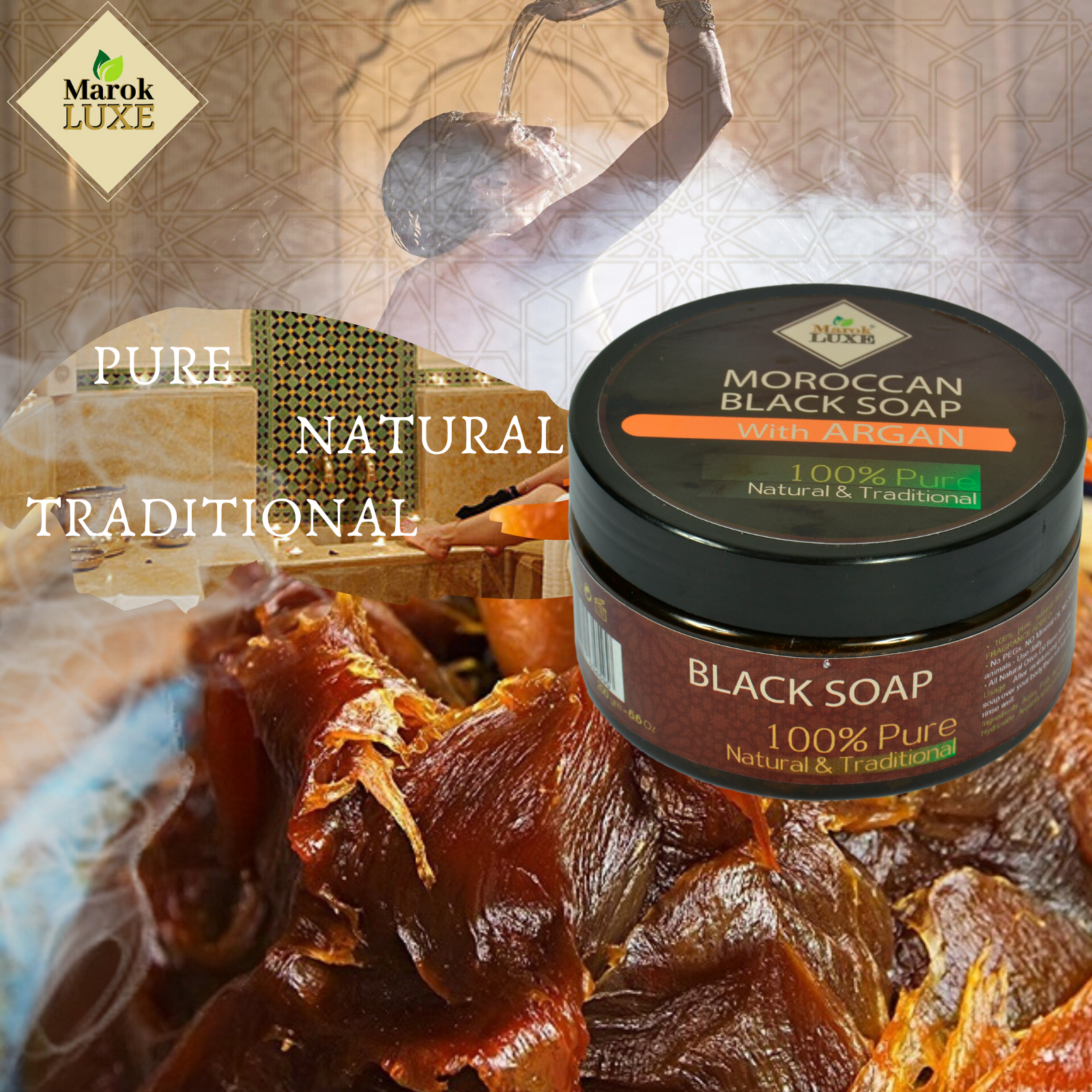 Moroccan Argan Oil Black Soap Natural Hamam Body Exfoliating Skincare Beldi Soap