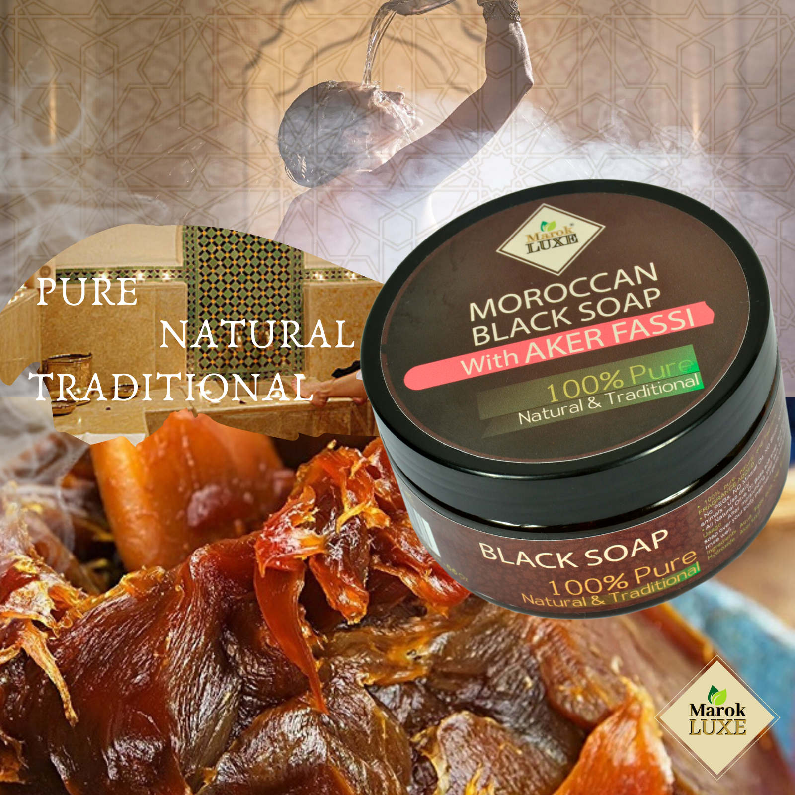 Natural Black Soap Moroccan Aker Fassi Body Exfoliation Hammam Spa Skin Care