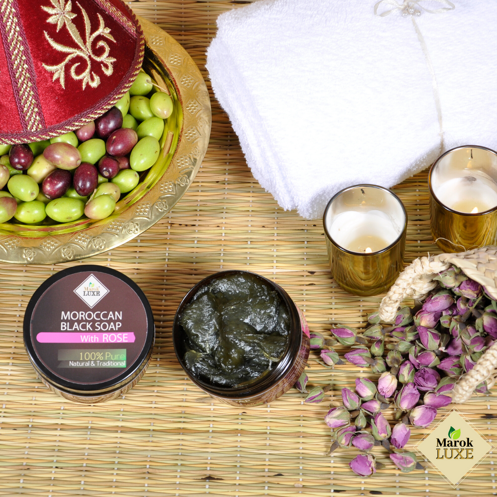 Moroccan Black Beldi Soap Rose Oil Hammam Spa Skin Exfoliating Savon Noir 200g