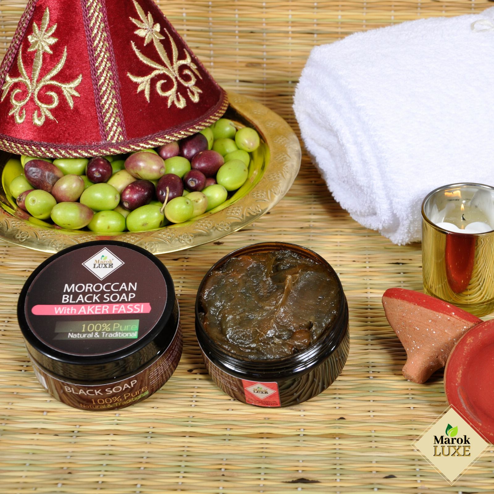 Natural Black Soap Moroccan Aker Fassi Body Exfoliation Hammam Spa Skin Care